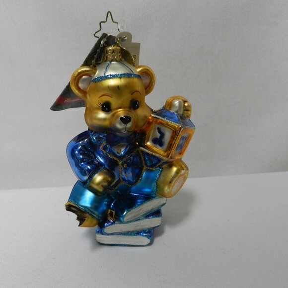 Christopher Radko Vintage Teddy Bear #2 blown glass Books  Broken Foot NEW NWT - Picture 1 of 10
